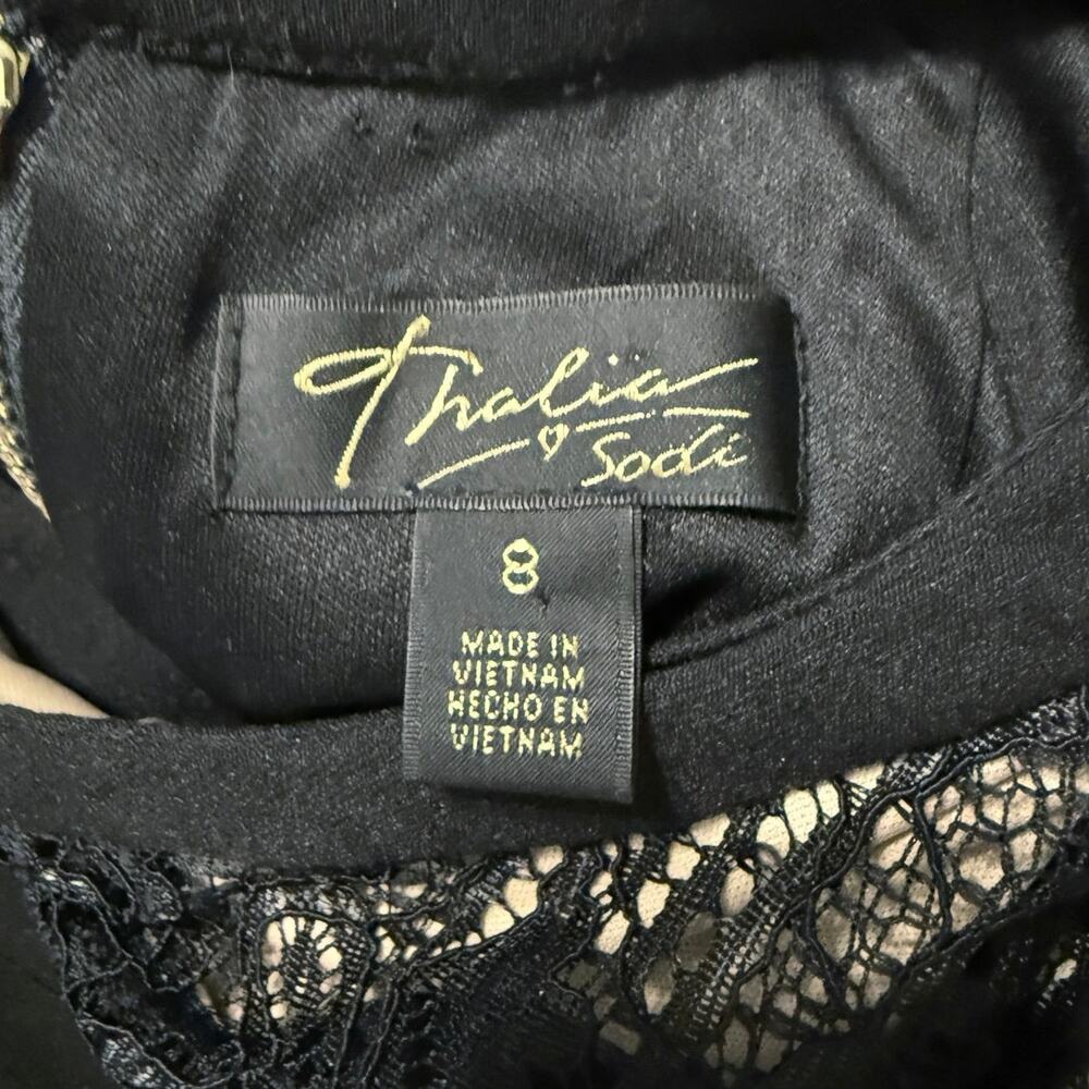 Thalia Sodi Black Peplum Lace Sheath Dress Sz 8 Career LBD - Picture 6 of 9